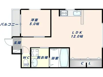 ハピネス(1LDK/3階)の間取り写真
