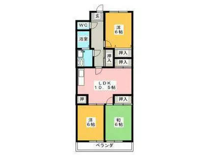 グリーンコーポII(3LDK/1階)の間取り写真