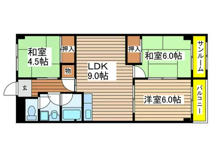 山田ビル(3LDK/6階)の間取り写真