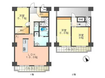 山之手丸太マンション(3LDK/4階)の間取り写真