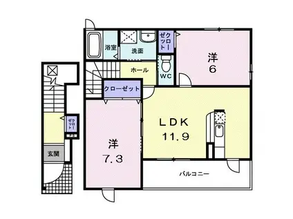 プロムナードA(2LDK/2階)の間取り写真