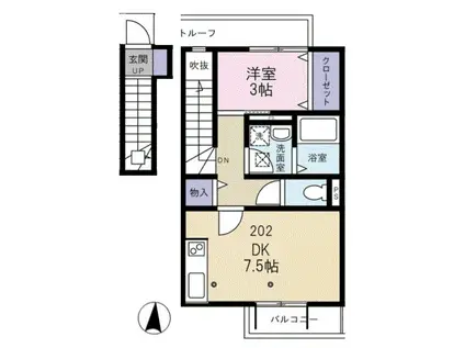 ラ・カーサ・ミーア(1DK/2階)の間取り写真