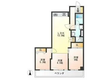 フリーデンハイム宇都宮(3LDK/3階)の間取り写真