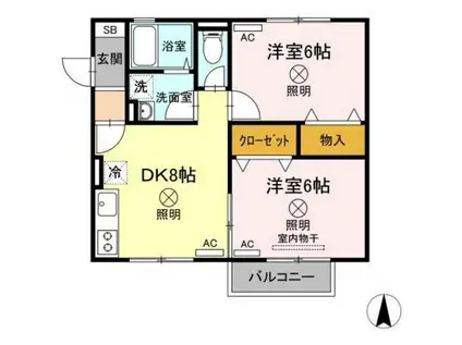 ベルデュールB棟(2DK/2階)の間取り写真