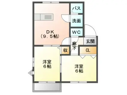 パークサイドシャトー(2DK/2階)の間取り写真