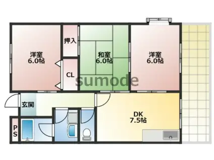 ハイツサニーサイド(3LDK/2階)の間取り写真