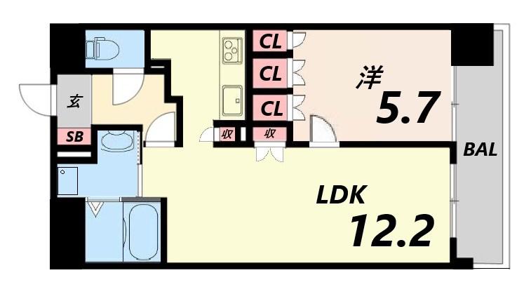サクラメント駅南大路(1LDK/7階)の間取り写真