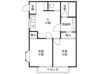 カーサヒルサイドD棟(2DK/1階)の間取り写真