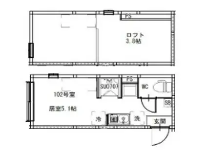 柳原二丁目5コーポ(ワンルーム/1階)の間取り写真