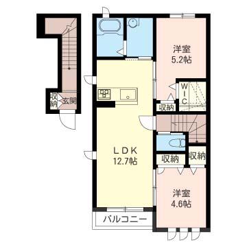 カサ フォルトゥーナ(2LDK/2階)の間取り写真