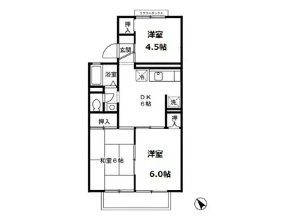 冬築タウン・パートII F棟(3DK/1階)の間取り写真