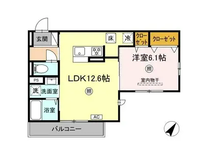 シャローム城原(1LDK/1階)の間取り写真