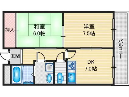 CASA庄屋(2DK/2階)の間取り写真
