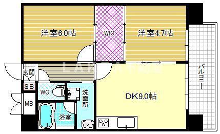 ES-GRANDE UMEDAKITA旧ALCEDAR COURT(2DK/7階)の間取り写真