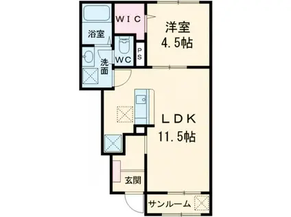 リバーサイド鎗田(1LDK/1階)の間取り写真