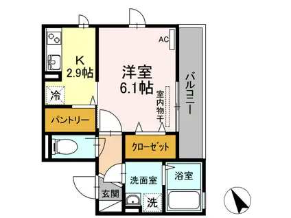 ミアス2(1K/2階)の間取り写真