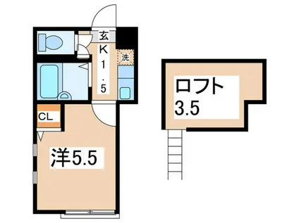 ユイットA(1K/2階)の間取り写真