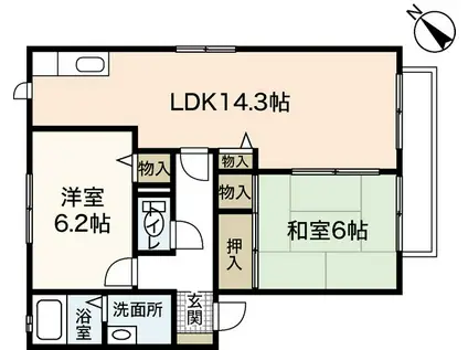 クレールA棟(2LDK/1階)の間取り写真