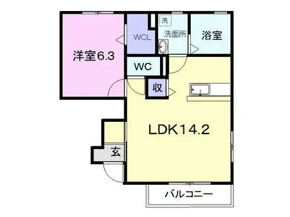 SHINY COURT 富士川 キ(1LDK/1階)の間取り写真