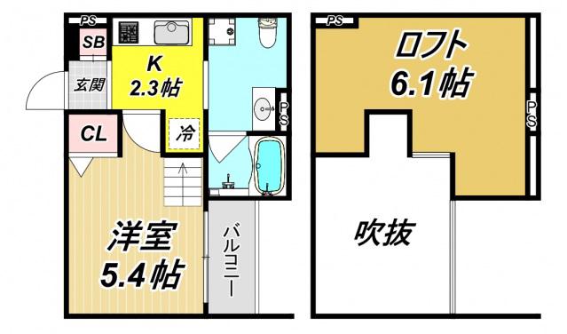 リアン瓦宮(1K/2階)の間取り写真