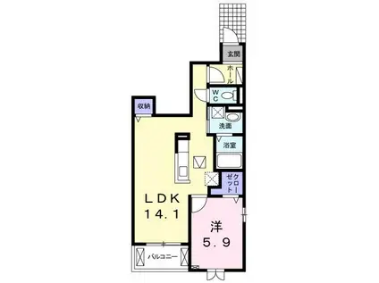 フォルトゥーナI(1LDK/1階)の間取り写真