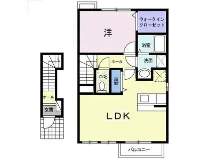 オーク・サンセールA棟(1LDK/2階)の間取り写真