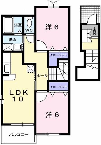ブルーメ野里B(2LDK/2階)の間取り写真