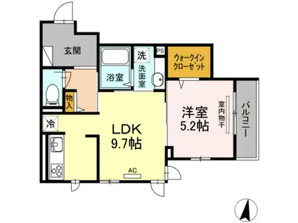 グランテリア楽々園S(1LDK/2階)の間取り写真