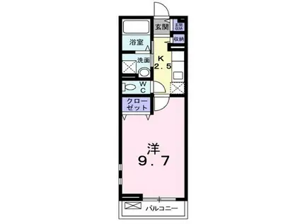 プラシード カーサF(1K/2階)の間取り写真