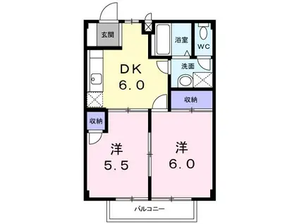 メゾンオンソレイエ(2DK/1階)の間取り写真