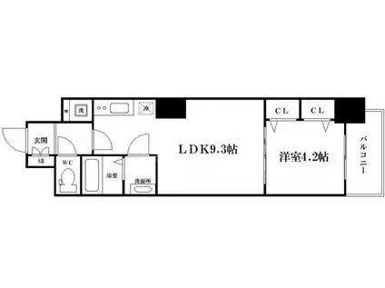LC堀江公園(1LDK/11階)の間取り写真