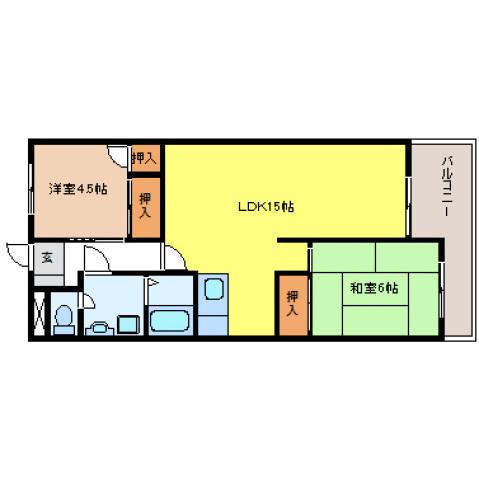 横山ビル(2LDK/4階)の間取り写真