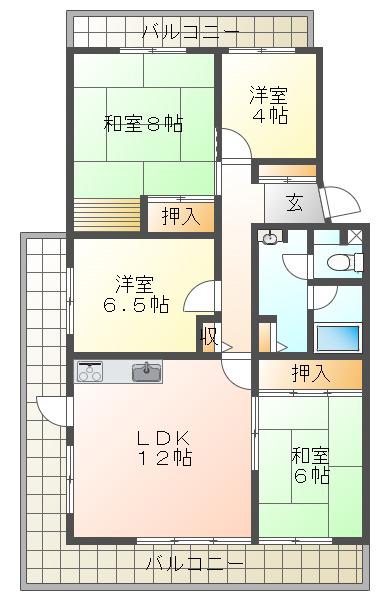 グリーンヒル新多聞305号棟(4LDK/5階)の間取り写真