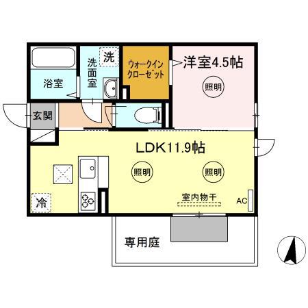 クレスト林 A棟(1LDK/1階)の間取り写真