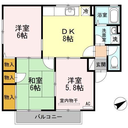 セジュール川崎(3DK/2階)の間取り写真
