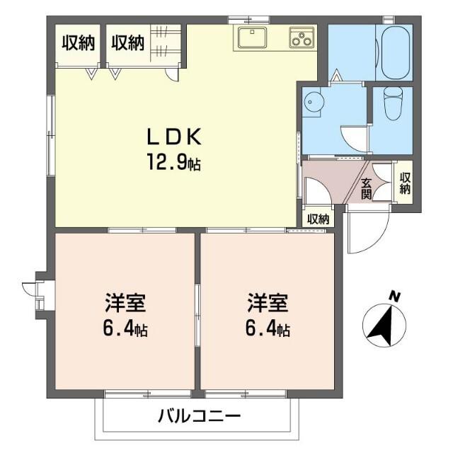 コーポワセイB(2LDK/1階)の間取り写真