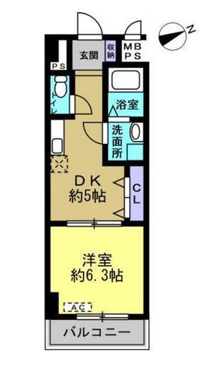 IMASAMORUGEN壱番館(1DK/2階)の間取り写真