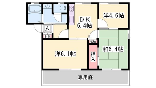 ヴィラ・シャンピニヨンIIF(3DK/1階)の間取り写真