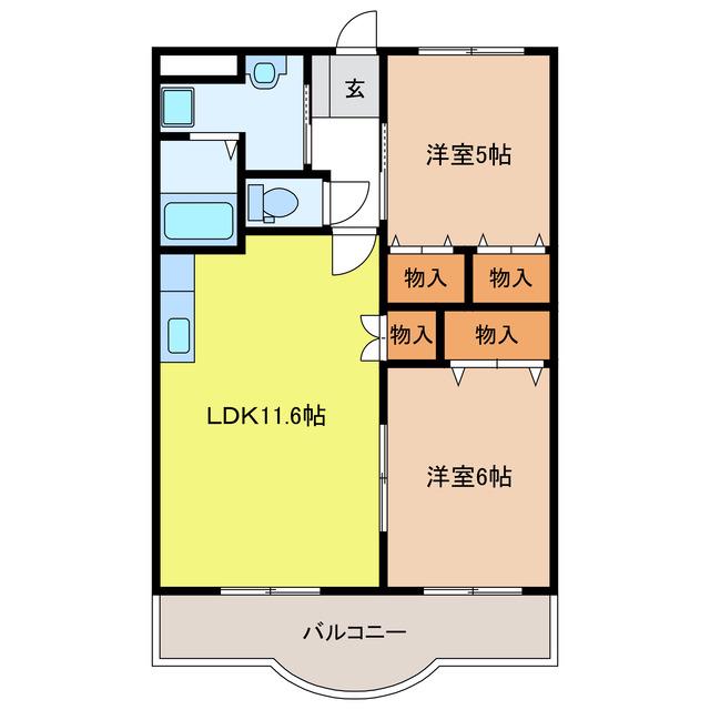 オリンピアE(2LDK/2階)の間取り写真