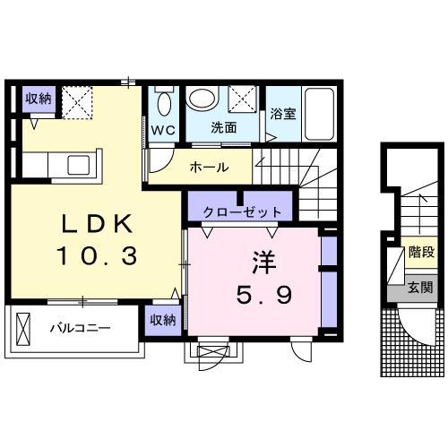 レア・アムール(1LDK/2階)の間取り写真