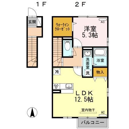 ZEFIRO(1LDK/2階)の間取り写真