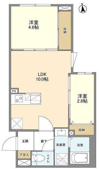 ウェルスクエア祖師谷(2LDK/2階)の間取り写真