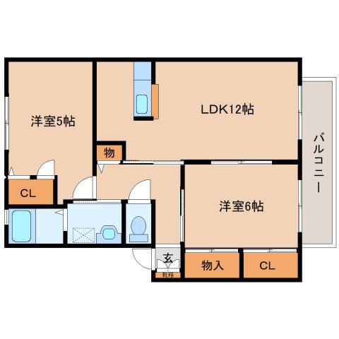 サンハイツ旭 A(2LDK/2階)の間取り写真