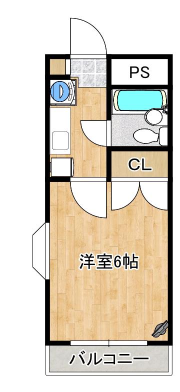エトワール矢城C棟(1K/1階)の間取り写真