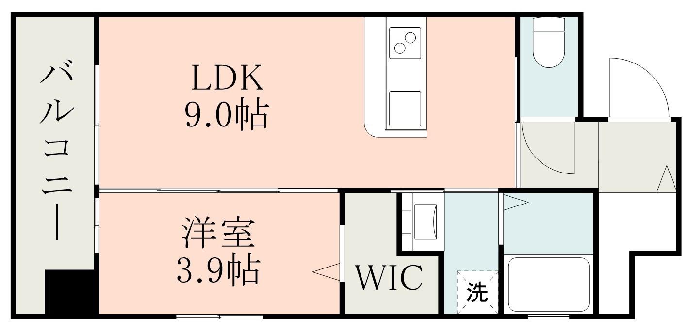 クレアグレイス荒田II(1LDK/9階)の間取り写真