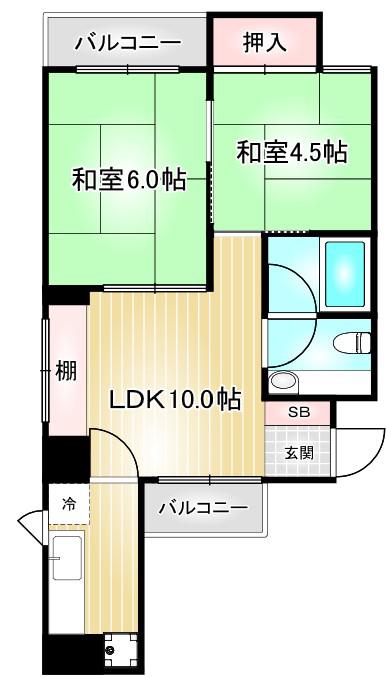 谷口ビル(2LDK/2階)の間取り写真
