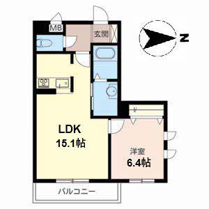 ファミール北花田(1LDK/2階)の間取り写真