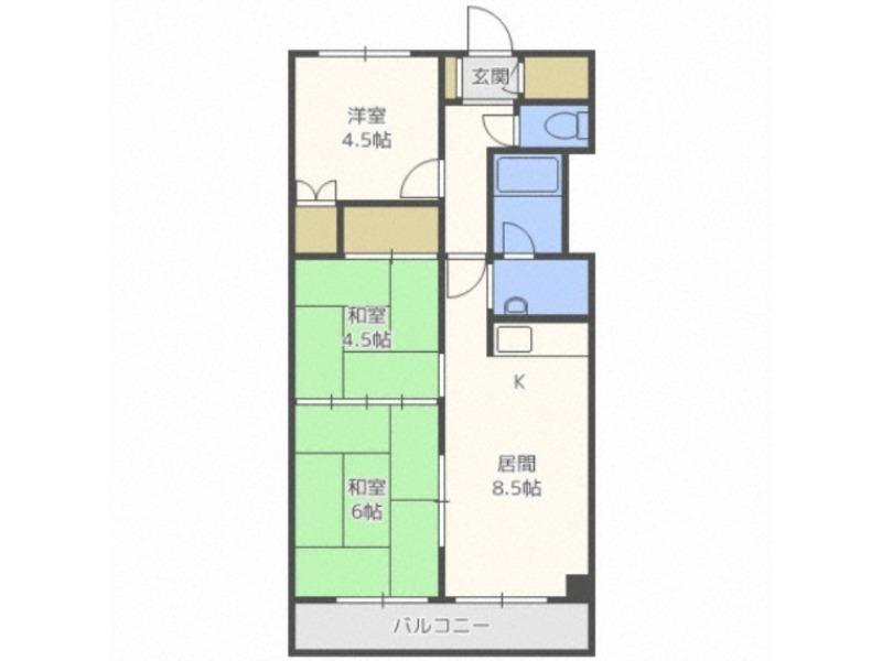 マンションてるめい(3DK/2階)の間取り写真
