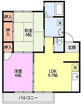 ウイングヒルズ B棟(2LDK/1階)の間取り写真
