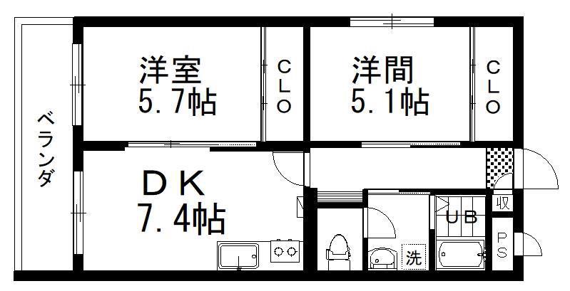 米町グリーンハイツ(2DK/2階)の間取り写真